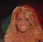 Detail of a painting of 80's actress Heather Thomas, with Alice Cooper in the background.
image copyright MobiusBandwidth.com